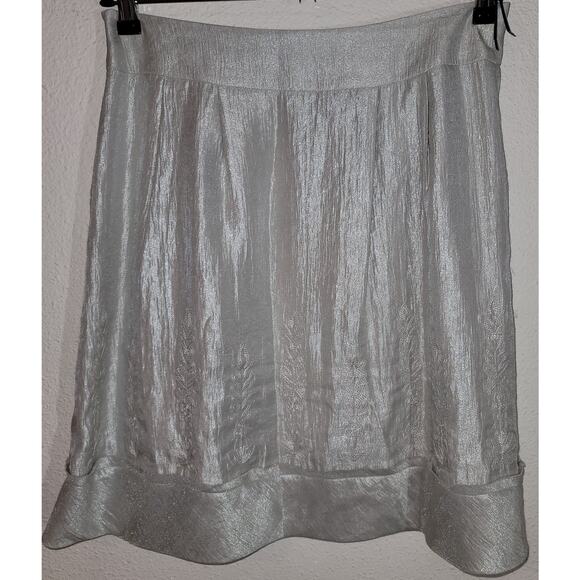 Intuitions Silver Shiny Metallic Embroidered A-Line Skirt 6 Hidden Pockets Lined - Picture 7 of 7